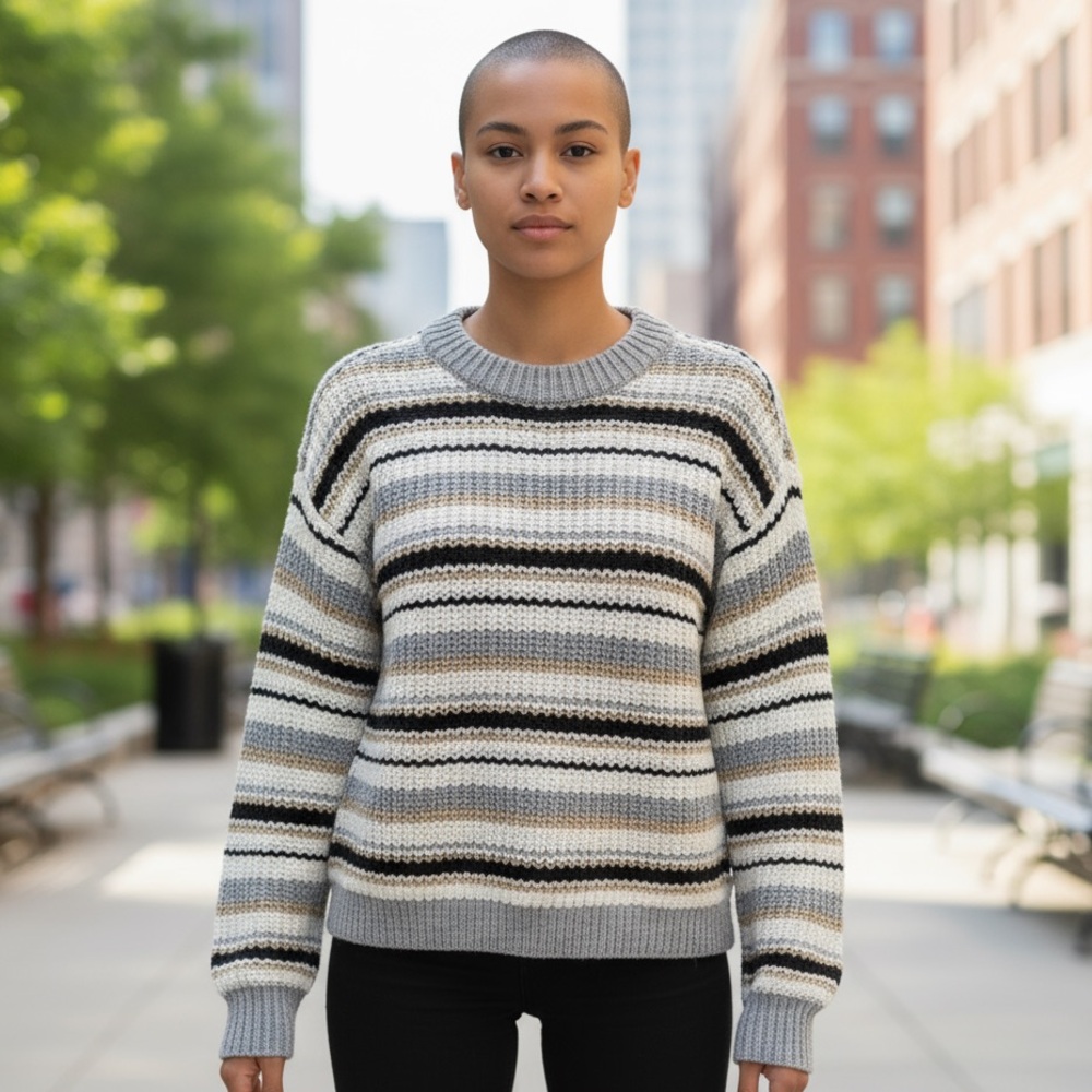 #2973 NWT MELROSE & MARKET Striped Gray and Black Women's Sweater